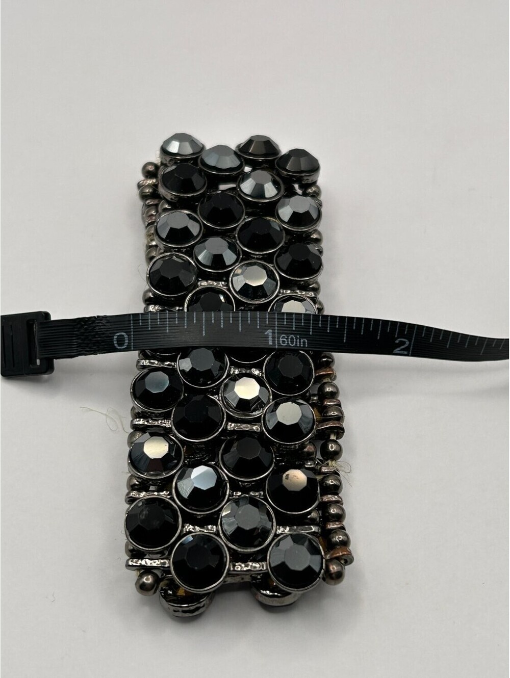 Black Rhinestone Stretch Cuff Bracelet Gunmetal Hematite Multi Row Statement - Picture 3 of 4